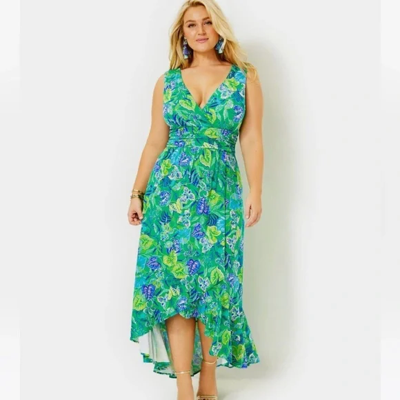 Lilly Pulitzer Moana Wrap Maxi Dress - Botanical Green in a Flutter - Size S - Picture 3 of 10